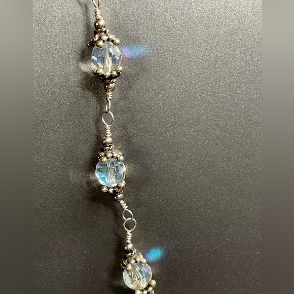 Wonderful AB faceted Glass & Sterling Silver 20” Necklace Hook Clasp Beautiful - Picture 4 of 8